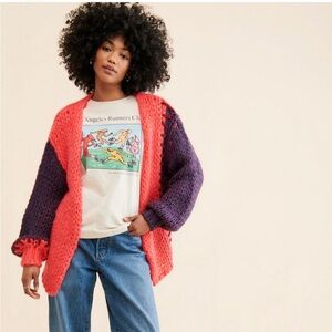SAACHI Red and Purple Colorblock Patchwork Women's Cardigan